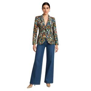 Workshop Art to Wear Colorful Maximalist Cotton‎ Blend Fitted Blazer Jacket Sz 8